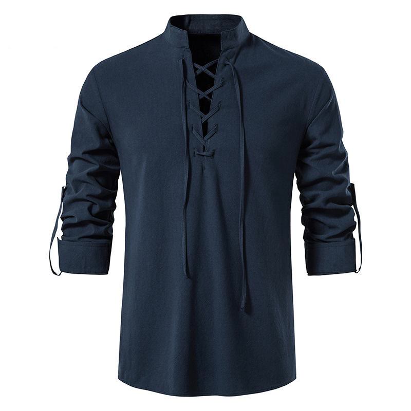 WorldNorse Medieval Lace-Up Pirate Tunic Costume Shirt - Navy - 3XL - image 11