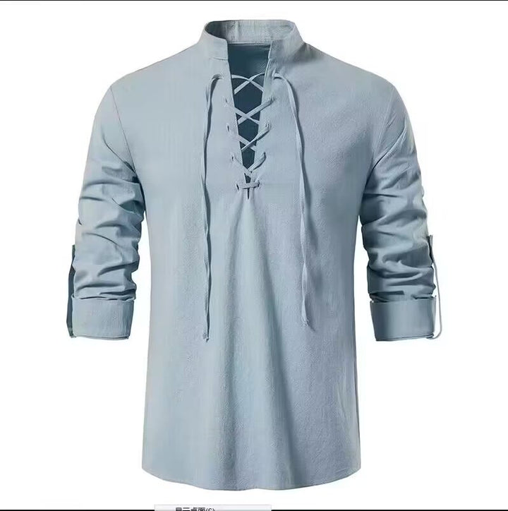 WorldNorse Medieval Lace-Up Tunic Henley Costume Shirt - Light Blue - 3XL - image 21