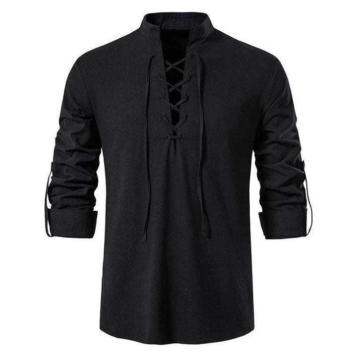 WorldNorse Medieval Lace-Up Tunic Henley Costume Shirt - Black - 3XL - image 9