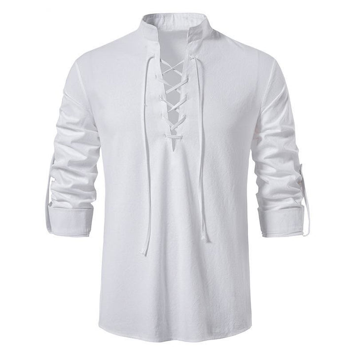 WorldNorse Medieval Lace-Up Tunic Henley Costume Shirt - White - 3XL - image 7