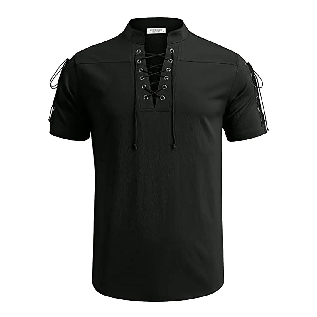 WorldNorse Medieval Lace-Up Short Sleeve Costume Shirt - Black - 3XL - image 8