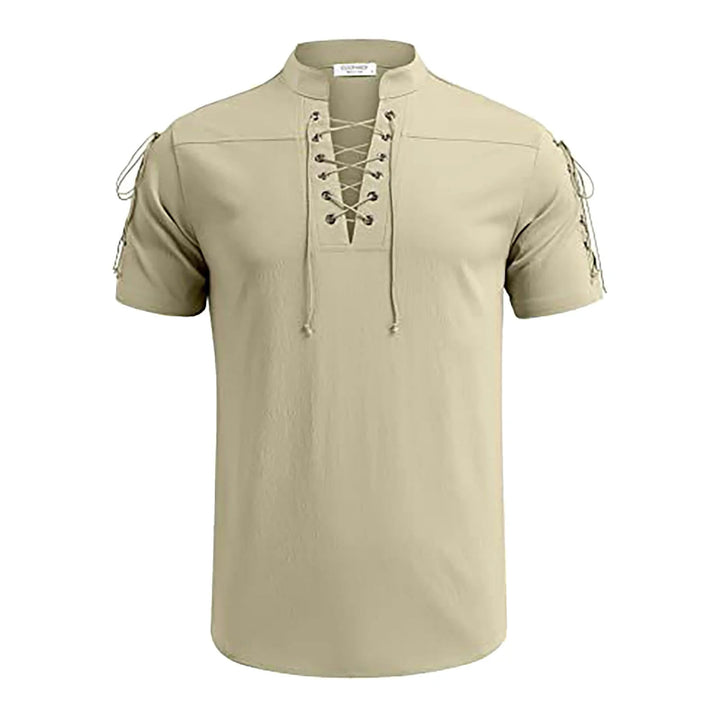WorldNorse Medieval Lace-Up Short Sleeve Costume Shirt - Khaki - 3XL - image 0