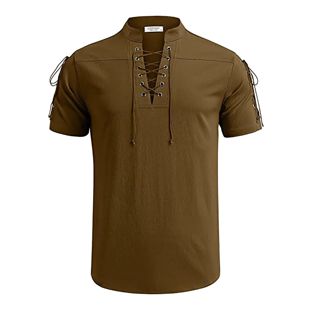 WorldNorse Medieval Lace-Up Short Sleeve Costume Shirt - Brown - 3XL - image 12