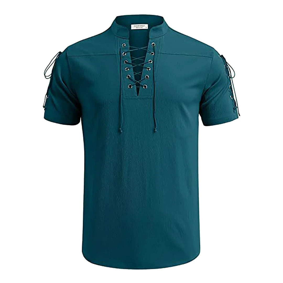 WorldNorse Medieval Lace-Up Short Sleeve Costume Shirt - Teal Blue - 3XL - image 17
