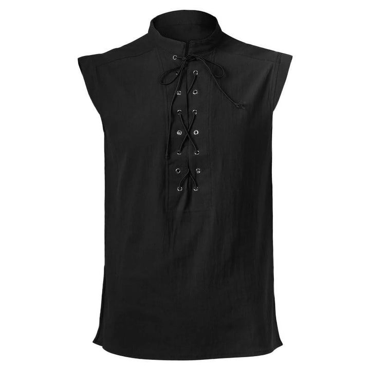 WorldNorse Medieval Sleeveless Lace-Up Collar Costume Shirt - Black - 2XL - image 13