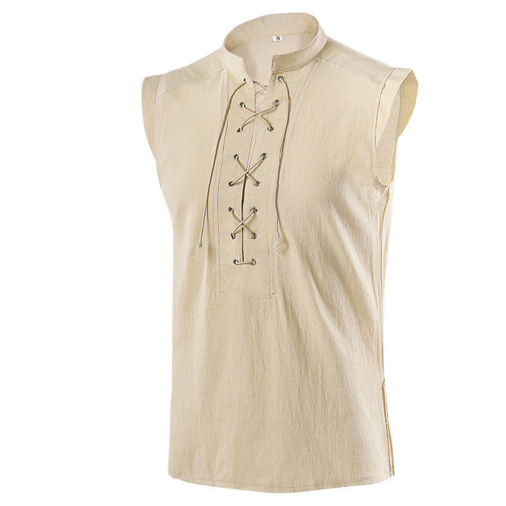 WorldNorse Medieval Sleeveless Lace-Up Collar Costume Shirt - image 1