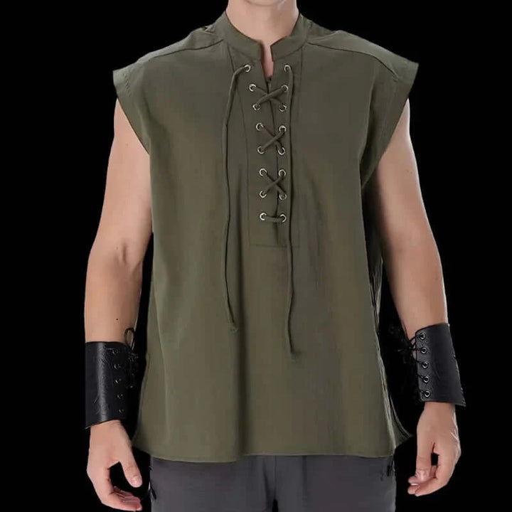 WorldNorse Medieval Sleeveless Lace-Up Collar Costume Shirt - image 7