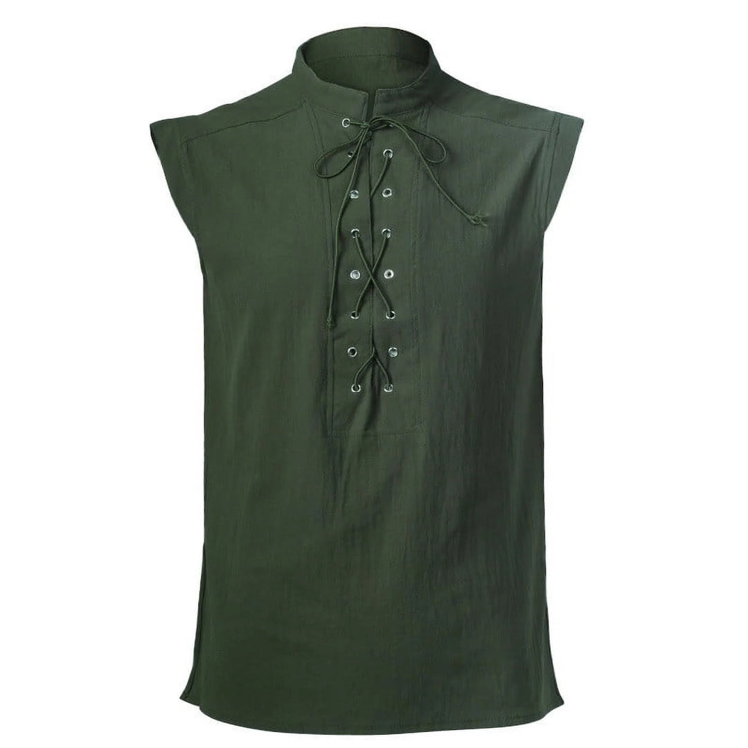 WorldNorse Medieval Sleeveless Lace-Up Collar Costume Shirt - Green - 2XL - image 6