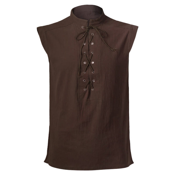 WorldNorse Medieval Sleeveless Lace-Up Collar Costume Shirt - Brown - 2XL - image 20