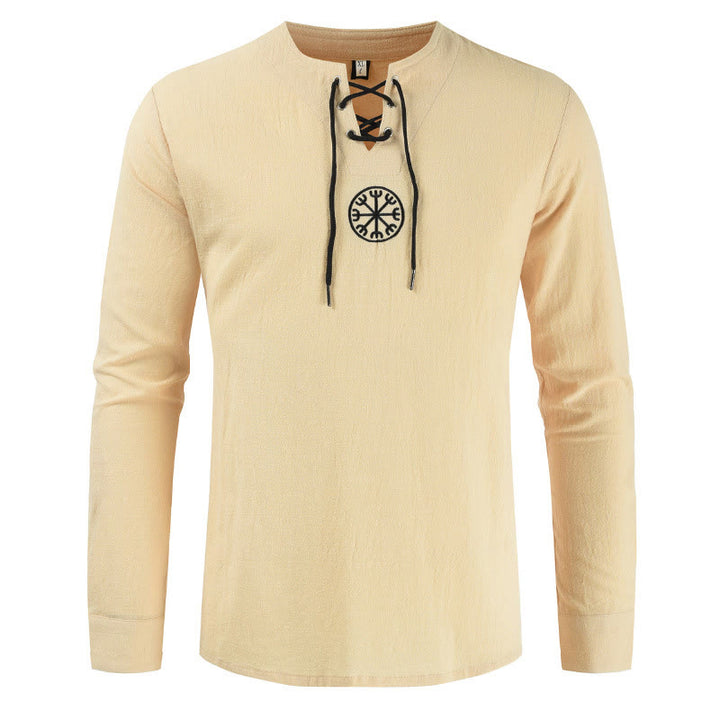 WorldNorse Helm Of Awe Lace-Up Collar Costume Shirt - Khaki - 4XL - image 0