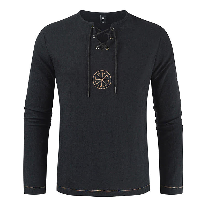 WorldNorse Nordic Lace-Up Collar Costume Shirt - Black - 4XL - image 8
