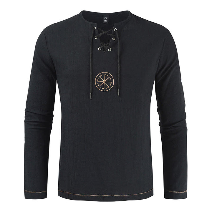 WorldNorse Nordic Lace-Up Collar Costume Shirt - Black - 4XL - image 8