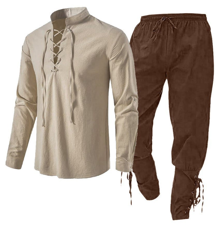 WorldNorse Medieval Viking 2-Piece Costume Set  - Khaki Shirt + Brown Pant - 3XL - image 2