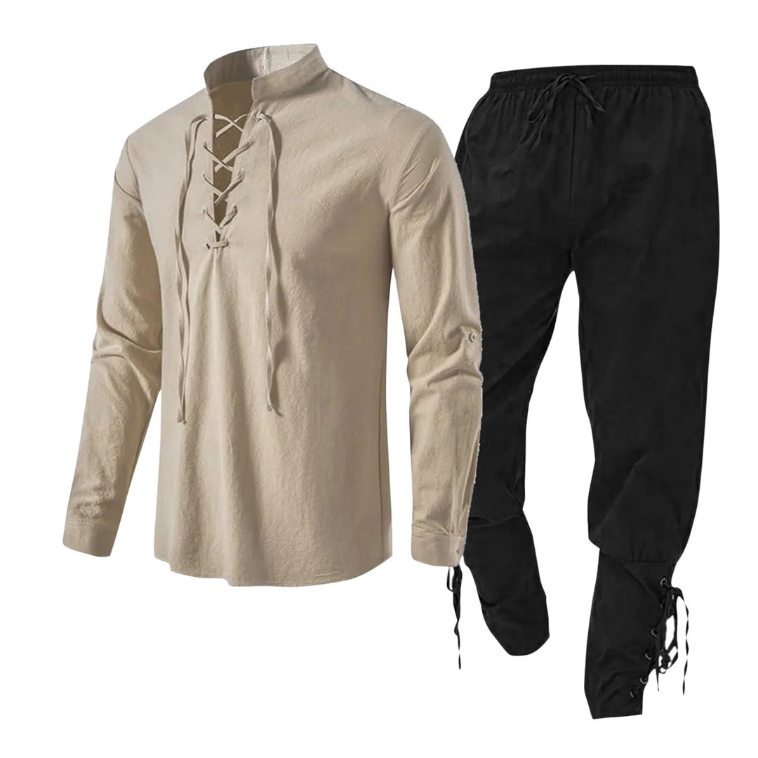 WorldNorse Medieval Viking 2-Piece Costume Set  - Khaki Shirt+ Black Pant - 3XL - image 3
