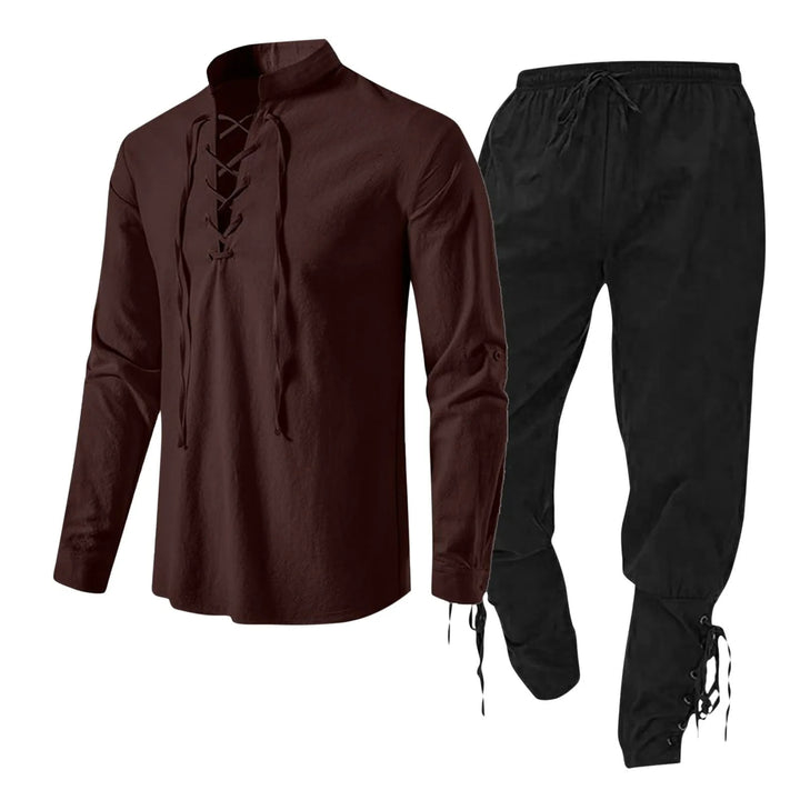 WorldNorse Medieval Viking 2-Piece Costume Set  - Brown Shirt + Black Pant - 3XL - image 4