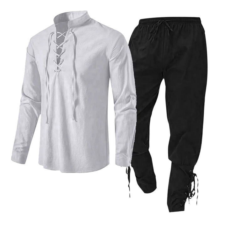 WorldNorse Medieval Viking 2-Piece Costume Set  - White Shirt + Black Pant - 3XL - image 9