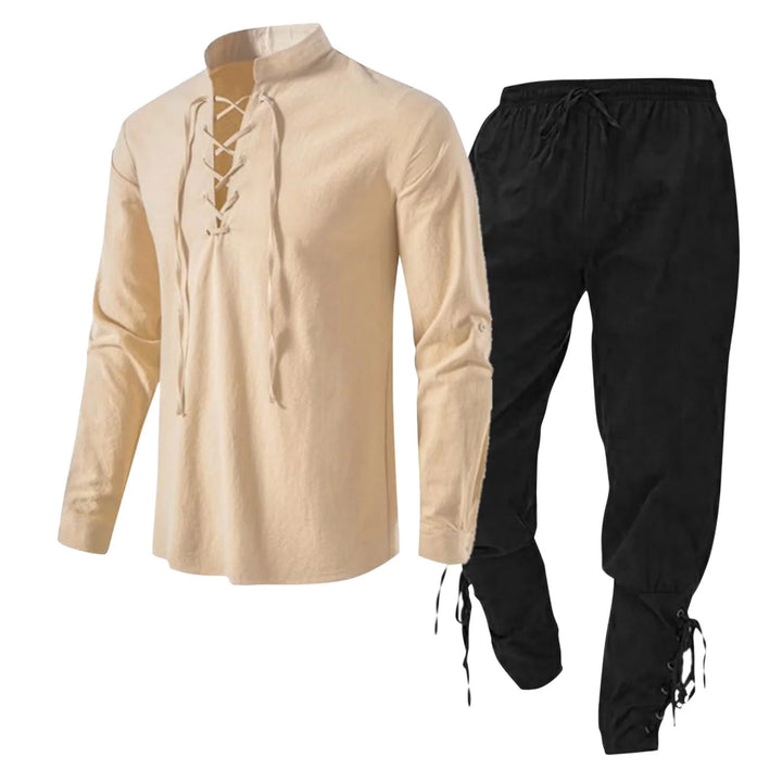 WorldNorse Medieval Viking 2-Piece Costume Set  - Beige Shirt + Black Pant - 3XL - image 0