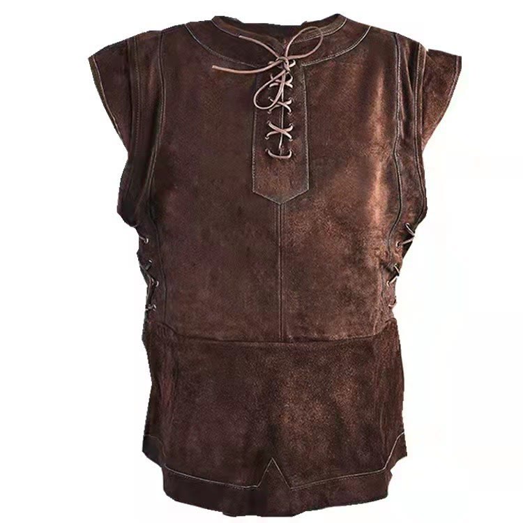 WorldNorse Medieval Suede Lace-Up Costume Waistcoat - Brown - 5XL - image 1
