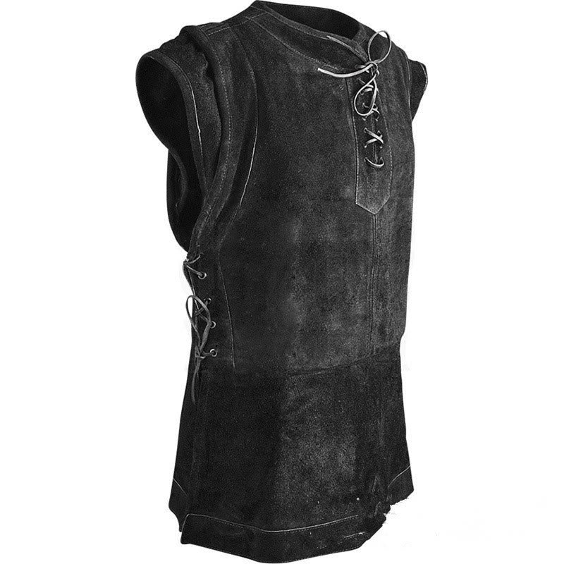 WorldNorse Medieval Suede Lace-Up Costume Waistcoat - Black - 5XL - image 5