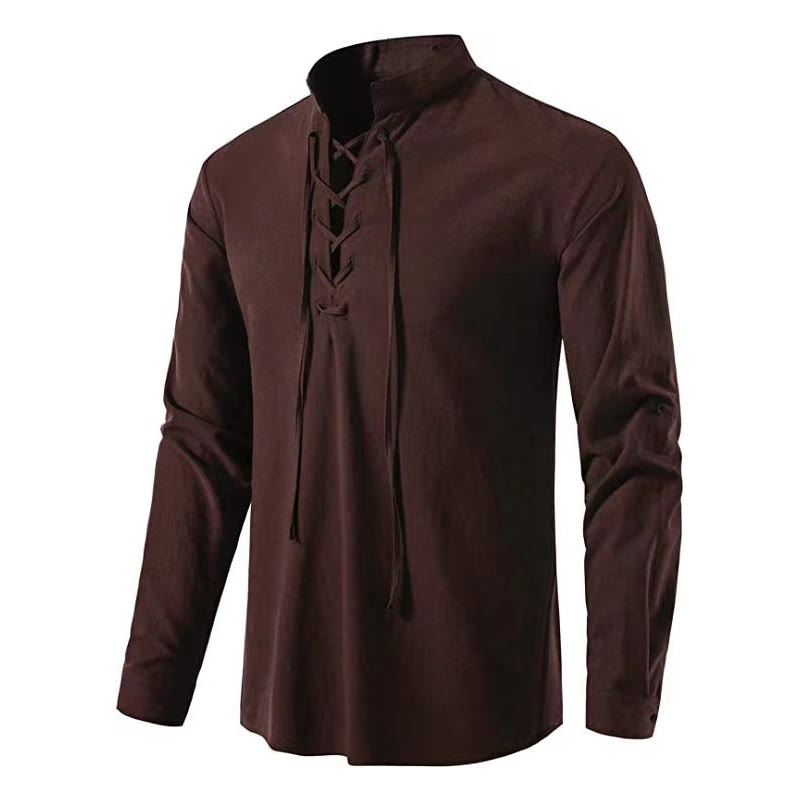 WorldNorse Medieval Lace-Up Pirate Tunic Costume Shirt - Brown - 3XL - image 17
