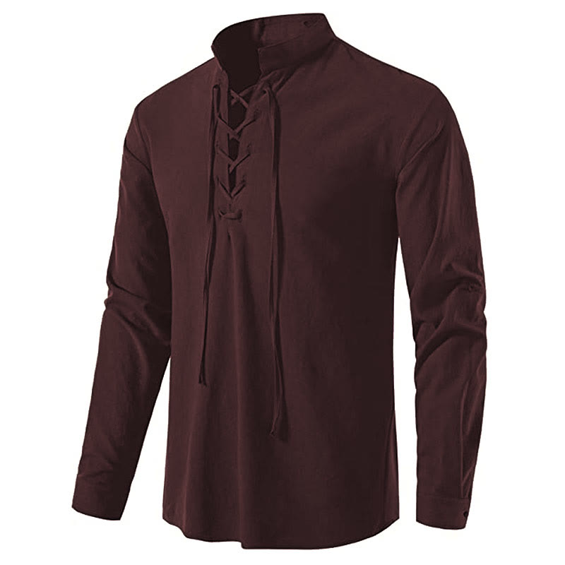 WorldNorse Medieval Lace-Up Tunic Henley Costume Shirt - Brown - 3XL - image 22