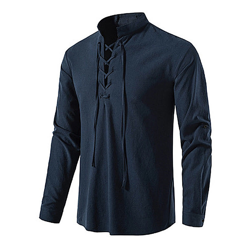 WorldNorse Medieval Lace-Up Tunic Henley Costume Shirt - Navy - 3XL - image 11