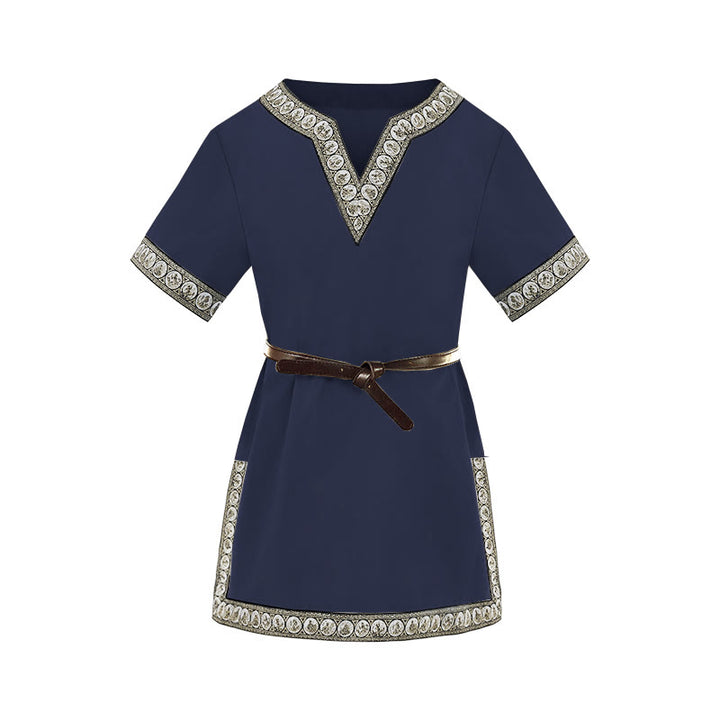 WorldNorse Medieval Embroidered Trim Tunic Costume Shirt - Navy - 160cm - image 0