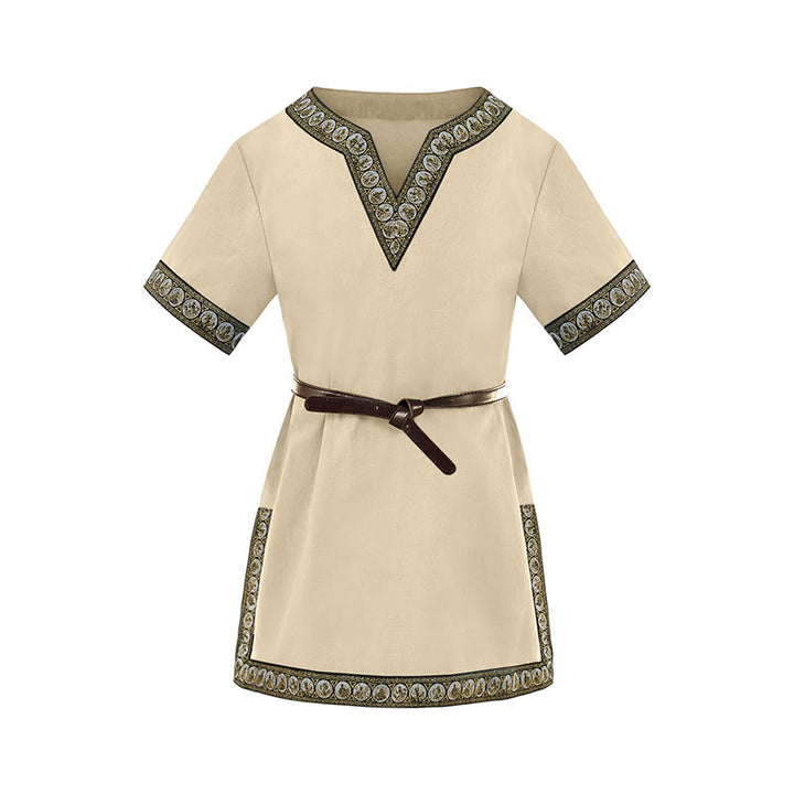 WorldNorse Medieval Embroidered Trim Tunic Costume Shirt - Beige - 160cm - image 5