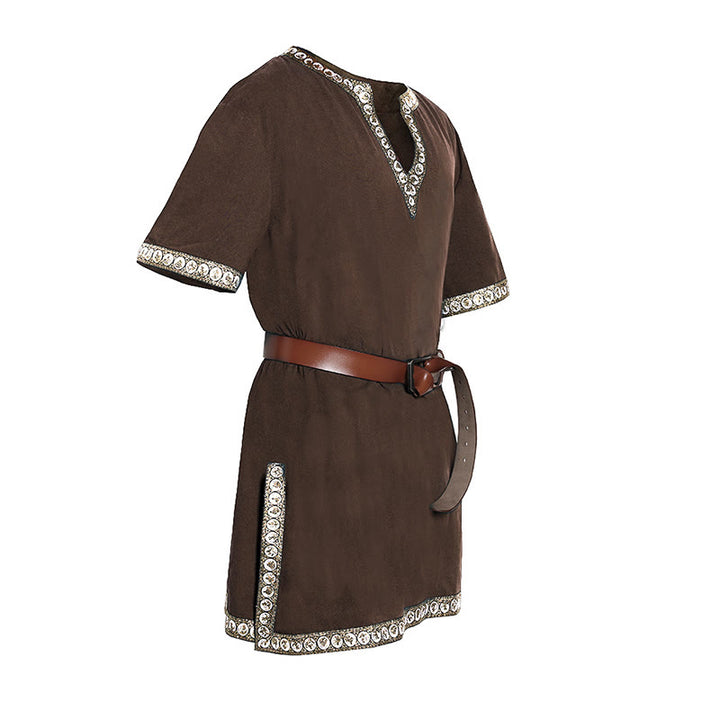 WorldNorse Medieval Embroidered Trim Tunic Costume Shirt - Brown - 150cm - image 3