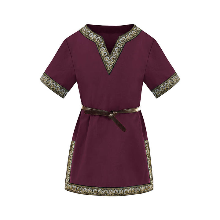 WorldNorse Medieval Embroidered Trim Tunic Costume Shirt - Claret - 160cm - image 6