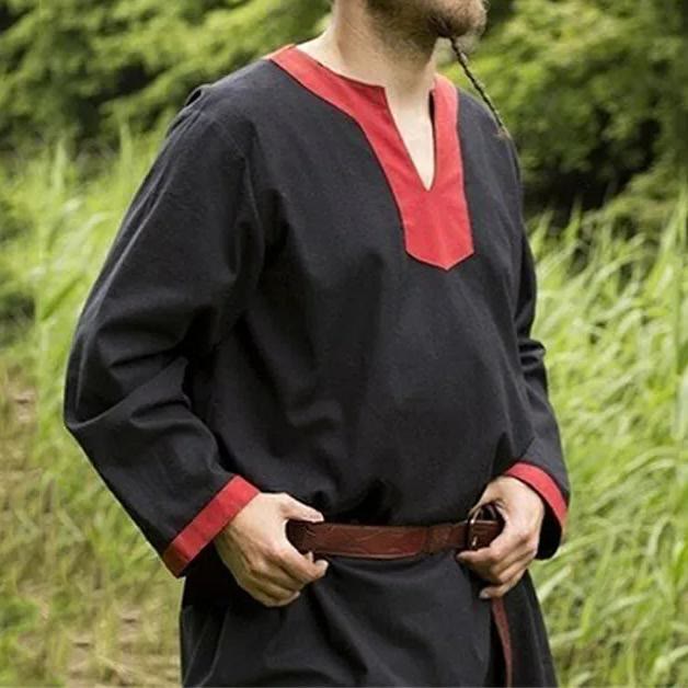 WorldNorse Medieval Viking Celtics Tunic Costume Shirt - Black + Red - 5XL - image 2