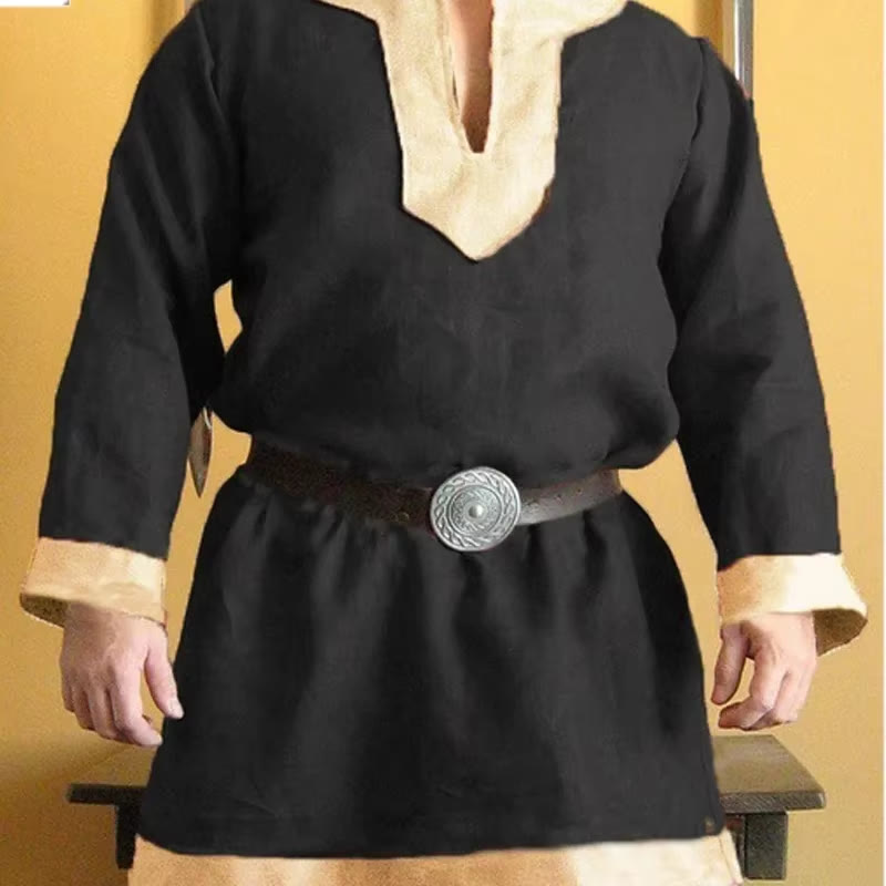 WorldNorse Medieval Viking Celtics Tunic Costume Shirt - Black + Beige - 5XL - image 5