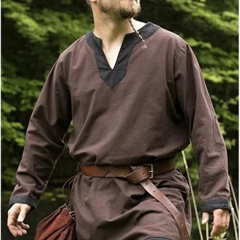 WorldNorse Medieval Viking Celtics Tunic Costume Shirt - Brown + Black - 5XL - image 0
