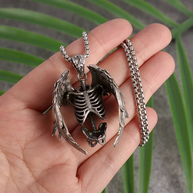 WorldNorse Half Body Skeleton Bone Wings Necklace - image 1