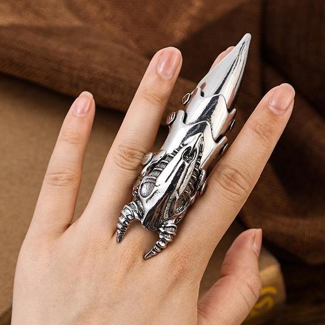 WorldNorse Long Finger Silver Double Loop Armor Ring - image 14