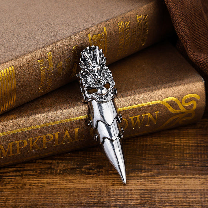 WorldNorse Long Finger Silver Double Loop Armor Ring - Style#10 - image 12