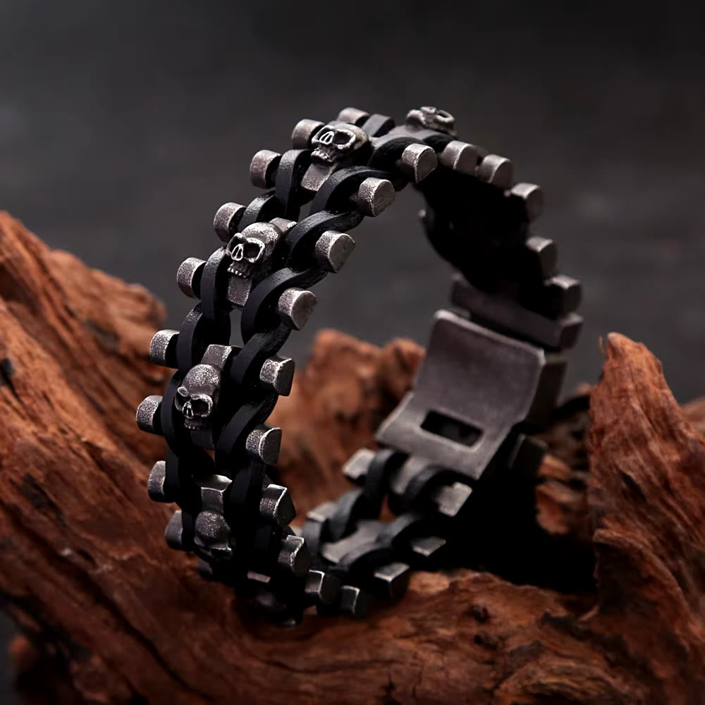 WorldNorse Skull Stainless Steel Leather Bracelet - 22cm - image 0