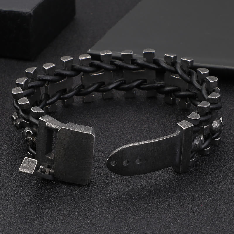 WorldNorse Skull Stainless Steel Leather Bracelet - image 4