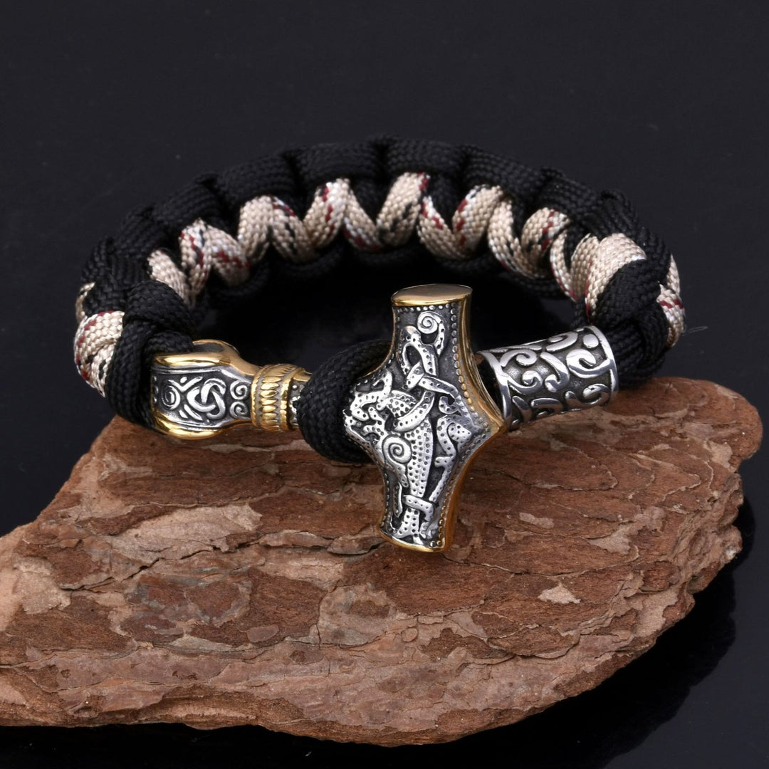 WorldNorse Viking Mjolnir Paracord Braided Bracelet - Black+Gold - 23cm - image 5
