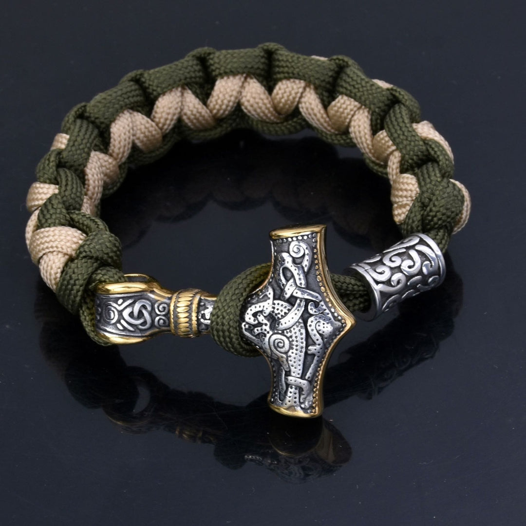 WorldNorse Viking Mjolnir Paracord Braided Bracelet - Army Green + Khaki - 23cm - image 16