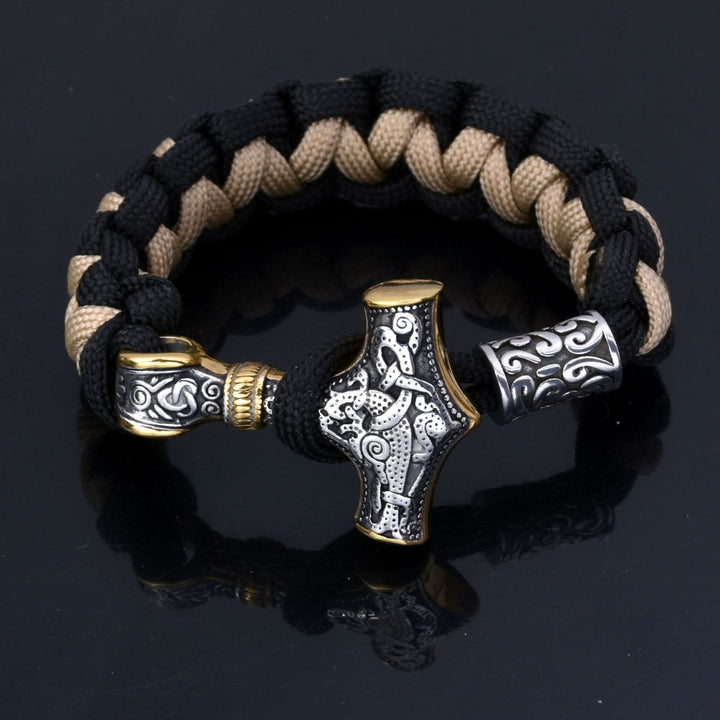 WorldNorse Viking Mjolnir Paracord Braided Bracelet - Black + Khaki - 23cm - image 10