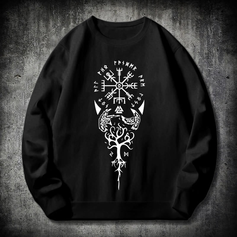 WorldNorse Vegvisir Yggdrasil Raven Sweatshirt - Black - 2XL - image 0