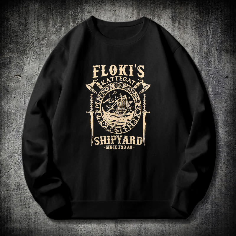 WorldNorse Shipyard Viking Ship And Sword Sweatshirt - Black - 2XL - image 0