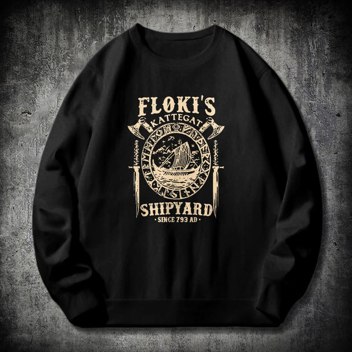 WorldNorse Shipyard Viking Ship And Sword Sweatshirt - Black - 2XL - image 0