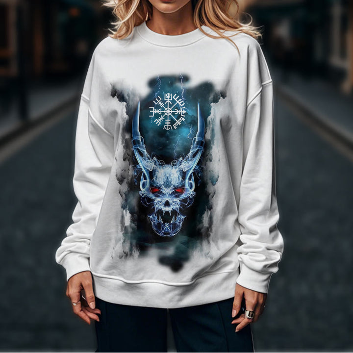 WorldNorse Viking Skull Lightning Warrior Vegvisir Sweatshirt - image 17
