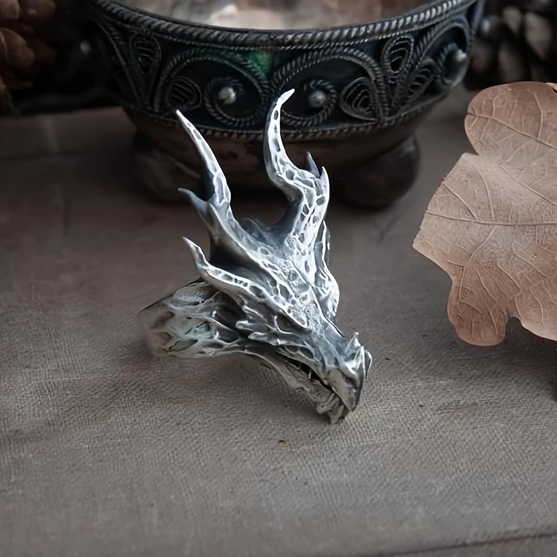 WorldNorse Vintage Dragon Head Design Open Ring - image 2