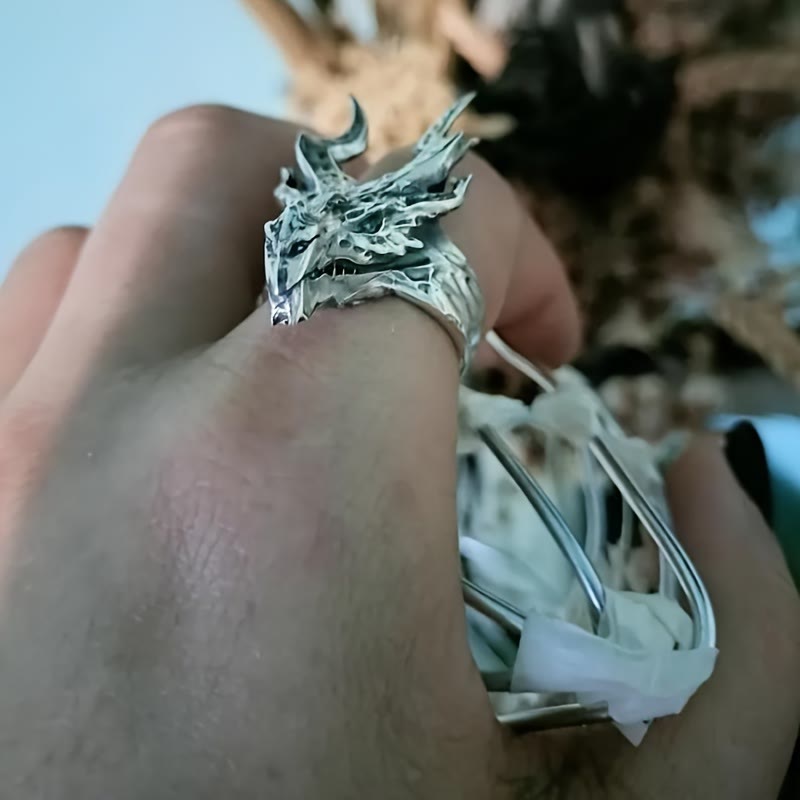 WorldNorse Vintage Dragon Head Design Open Ring - image 1