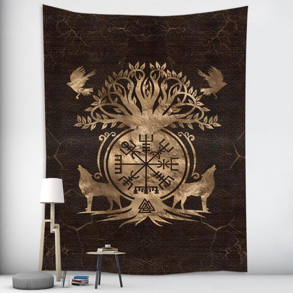 WorldNorse Yggdrasil Wolves Rune Tapestry - Viking Yggdrasil Wall ...