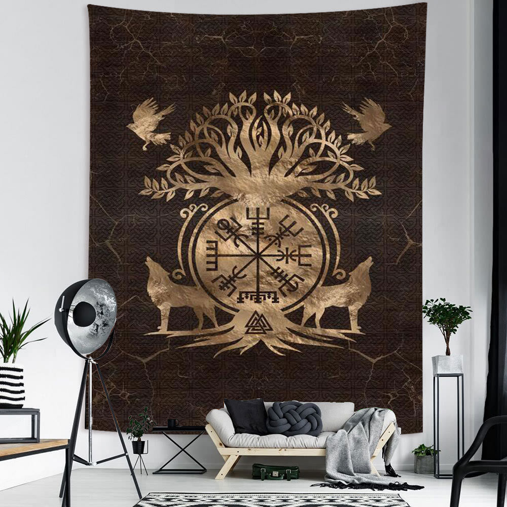 Vtt Rune Wolf WorldNorse Yggdrasil Wolves Rune Tapestry - Viking Yggdrasil Wall ...