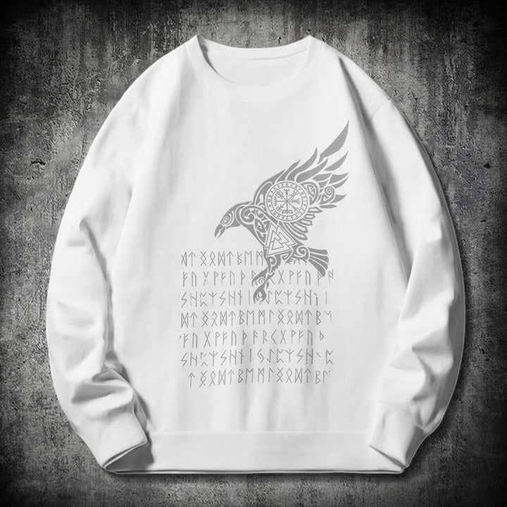 WorldNorse Raven With Vegvisir Runes Valknut Sweatshirt - White - 2XL - image 10